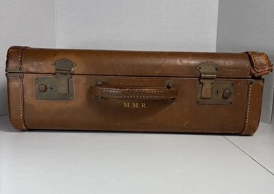 Vintage Hard Suitcase Leather Brown Monogram 18” x 12” x 6.5” Brass Accents - Image 1 of 4