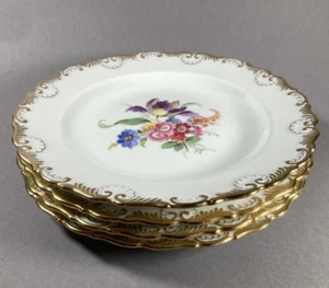 4 Meissen Teller Blumenbouquet Muschelrand Muschelkante Knaufzeit TOP! Ø19cm - Bild 1 von 21