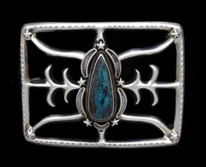 Natural Bisbee Turquoise Belt Buckle By Navajo Artist Julius Burbank - Picture 1 of 3