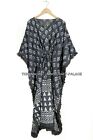 Anokhi,Vintage Indian Hand Block Print Cotton Kaftan Long Maxi Dress Gray Caftan