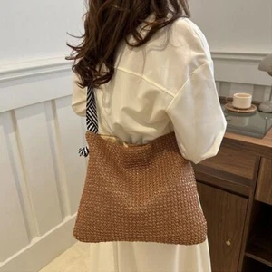 Rattan Shoulder Messenger Bag Handmade Braid Big Handbags for Women Girls - Picture 1 of 16