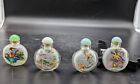 Set/4 Vintage Reverse Painted Glass Chinese Round Squat Snuff Bottle Box 