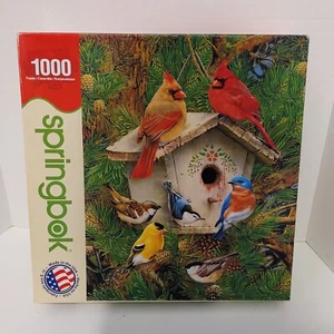 Springbok 1000 Piece Jigsaw Puzzle "Feathered Retreat" Birds Goldfinch Cardinal - Picture 1 of 4