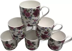 6 Large Fine Bone China Mugs Balmoral Rose Chintz Floral - Picture 1 of 2