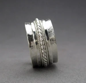Anillo giratorio de meditación y banda ancha de plata de ley 925 maciza hecho a mano - Imagen 1 de 5