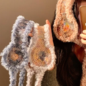 Ethnic Knit Ear Muffs Lady Winter Warm Plush Lace Up Ear Warmer Ear Muffs Casual - Picture 1 of 10