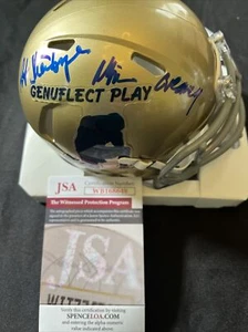 Mike Creaney & Pat Steenberge kniender Spiel Notre Dame signierter Minihelm ~ JSA - Bild 1 von 7