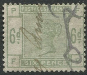 GB QV 1884 (Lil/Green Issue) SG194 K24 6d D/Green FP FISCALLY USED Cat £230 - Picture 1 of 2