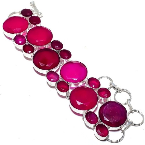 VALENTINO Bracciale Rubino Sfaccettato Pietra Preziosa Fatto a Mano Creato in Laboratorio 7 8"