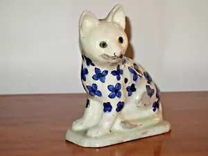 Seltene antike Staffordshire oder Delft Keramik Keramik Katze - Bild 1 von 12