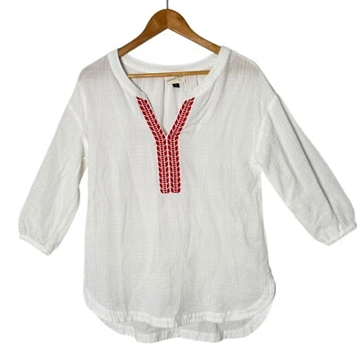 Túnica feminina bordada vermelha fio universal manga XS 3/4 branca costeira - Imagem 1 de 4