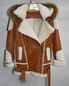 Kids Boys Girls Unisex Genuine Shearling Real Fox Fur Hooded Fur Coat 2-16 YO - Picture 1 of 4