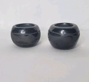 Vtg Santa Clara Pottery Miniature Blackware Bowls Signed Carmel Romero Lot Of 2 - Picture 1 of 11