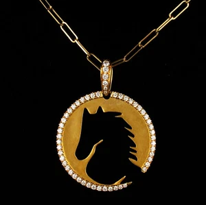 DOVES DORON PALOMA NATURAL DIAMOND 18K GOLD STALLION HORSE EQUESTRIAN NECKLACE - Picture 1 of 11