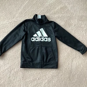 ADIDAS KIDS ZIP FRONT JACKET 6, LOGO FRONT, POCKETS, BLACK / WHITE - Picture 1 of 3