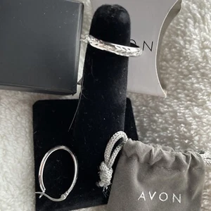 Avon Genuine Sterling Silver Textured Hoop Earrings Free Shipping - Picture 1 of 2