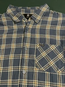 Men’s XL Volcom Flannel Long Sleeve Collared Blue Button Shirt Skate Grunge - Picture 1 of 6