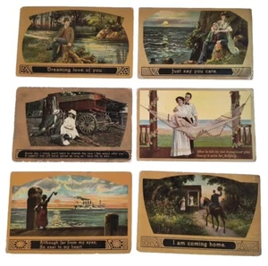 Lot Of 6 Antique Gold Trim Love & Romance Postcards - Picture 1 of 7