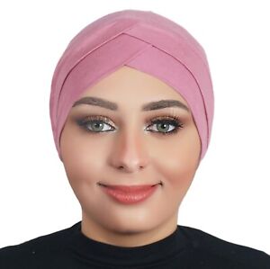 Solid Color Full Cover Inner Hijab Caps Muslim  Cross Turban Stretch Hijab
