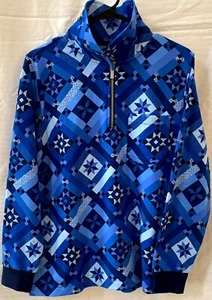 Lands End Serious Sweats Geometric 1/4 Zip Pullover Sweatshirt | Blue | Womens M - Picture 1 of 4