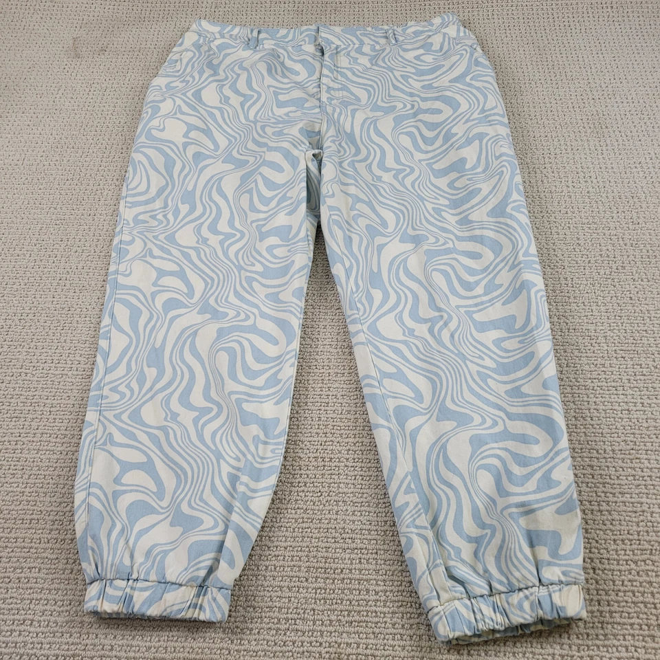 Forever 21 裤子女式 XXL 2XL 蓝色白色螺旋慢跑裤适合休闲锥形 — 第 1/4 张图片