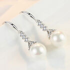 Women Elegant White Pearl Drop Earrings 925 Silver Jewelry Anniversary Gifts