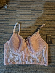 BNWT New Look 34B Pink Lace Padded Longline Bra (724/10) - Picture 1 of 3