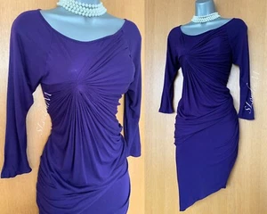 Karen Millen UK10 Purple Jersey Ruched Detail Asymmetric Hem 3/4 Sleeves Dress - Picture 1 of 7