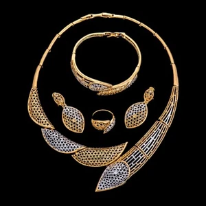 Beautiful Design Gold Plated Complete Set Necklace Jewellery Party Set PA07GP - Picture 1 of 3