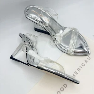 Sandalias Good American Silver Cinder F*cking Rella Wedge Talla 7 NUEVAS - Imagen 1 de 10