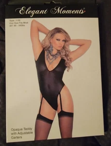 Elegant Moments Deep V Opaque Teddy With Adjustable Garters - 1130 - Picture 1 of 2