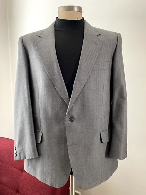 Vintage Jaeger Men's Grey Wool Blazer 52R Herringbone Made in England 1970s 42R - Image 1 of 4