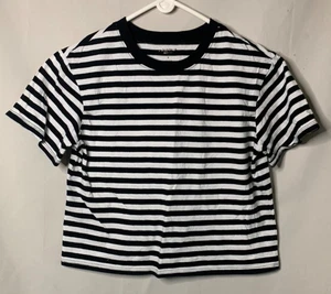 Women's Arizona Size S - Black & White Striped  Short Sleeve Crop Shirt Top - Picture 1 of 3