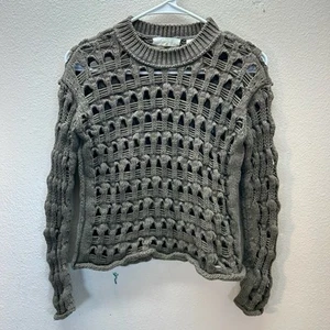 Inhabit Cashmere Blend Open Knit Sweater Small Brown Boho Coastal Beach Crewneck - Picture 1 of 5
