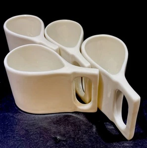 Set Of 4 White Ceramic Espresso Cups Modern Minimalist Design Unique 2.5x4x2” - Picture 1 of 12
