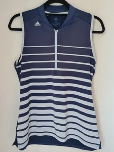 ADIDAS GOLF Women's UPF50 Striped Sleeveless Polo Tank Blue White Med - Picture 1 of 7