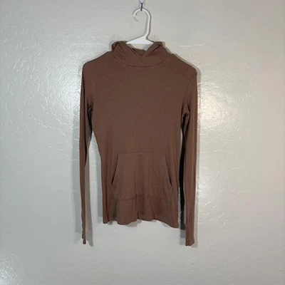 Commando Hoodie Shirt Womens Small Brown Ribbed Pima Modal Kangaroo Pocket - Image 1 of 4