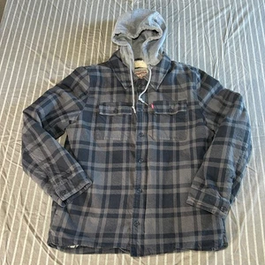 Giacca camicia uomo Levi's grigia a quadri cotone con cappuccio taglia media foderata sherpa - Foto 1 di 5