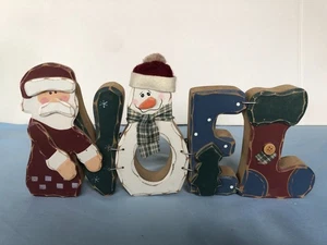NOEL Wooden Connected Santa Snowman Sign Decor #G11 - Picture 1 of 4