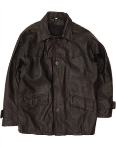 VINTAGE Mens Leather Jacket IT 52 XL Black Leather CB15 - Picture 1 of 3