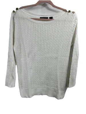 Suéter tejido con cable Jeanne Pierre para mujer talla M dinero antiguo algodón preppy oficina Foto 1 de 4