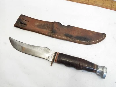 Cuchillo de hoja fija de caza Kabar 1237 de colección mango de anillo de cuero con funda KA-BAR Foto 1 de 4