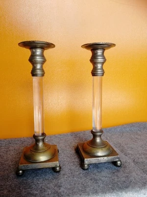 Vintage Brass Candle Sticks with perspex - Image 1 of 4
