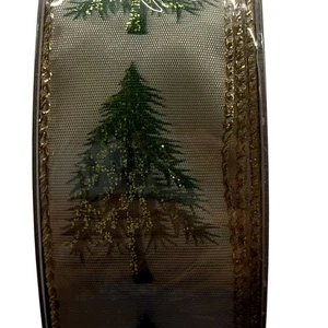 Christmas Tree Ribbon Wired Edge 1.5" x 50 Yards Holiday Craft Wreaths Festive - Picture 1 of 4