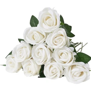 120 Pcs White Roses Artificial Flowers Realistic Bouquet for Xmas Home Decor - Picture 1 of 12