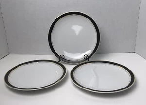 3 Crown Porcelain Prestige Dessert Plates White with Blue Band Gold Edging 8" - Picture 1 of 7