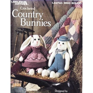 Crocheted Country Bunnies Crochet Pattern Plus Pattern for Clothing 17" Tall - Picture 1 of 2