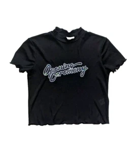 Opening Ceremony Black Crop Top X-Small Y2k Short Sleeve Baby Doll Streetwear - Picture 1 of 9