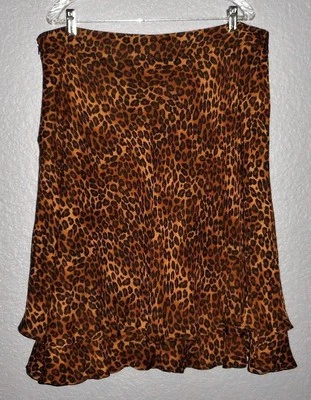 Falda George Me by Mark Eisen Talla 18 Marrón Negro Leopardo Coqueta en Niveles Para Mujer Usada en Excelente Condición Foto 1 de 4