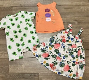 3 Pc Lot Infant Girls Summer 12 Mo Dress Romper Shirt Summer Floral Avacado - Picture 1 of 10